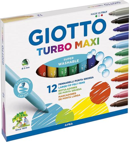 Giotto Turbo Maxi Punta Grossa 5 Mm, Confezione Da 12 Pennarelli