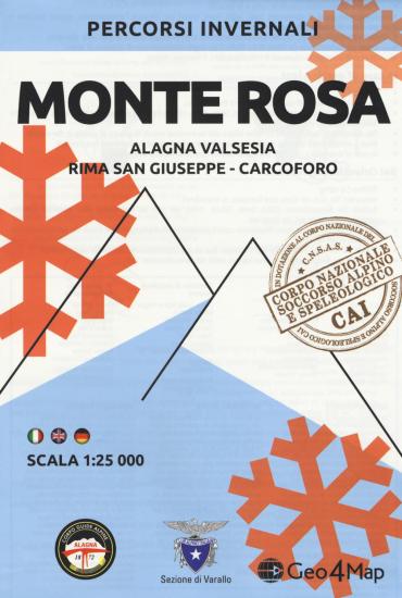 Percorsi invernali Monte Rosa. Alagna Valsesia, Rima S. Giuseppe e Carcoforo. Scala 1:25.000. Ediz. italiana, inglese e tedesca