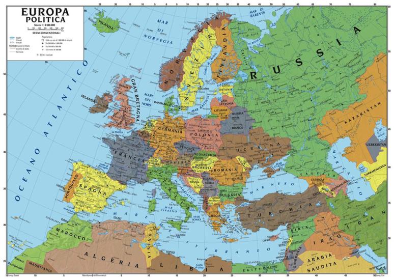 Europa 1:5.1500.000 (carta murale scolastica fisico/politica con asta). Ediz. per la scuola