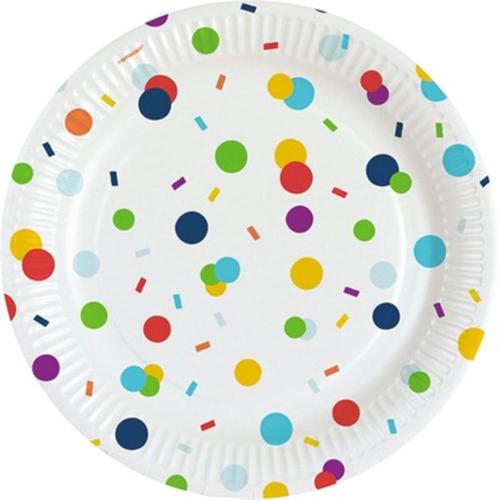 Amscan: 8 Plates Confetti Birthday Round Paper 23cm Sup