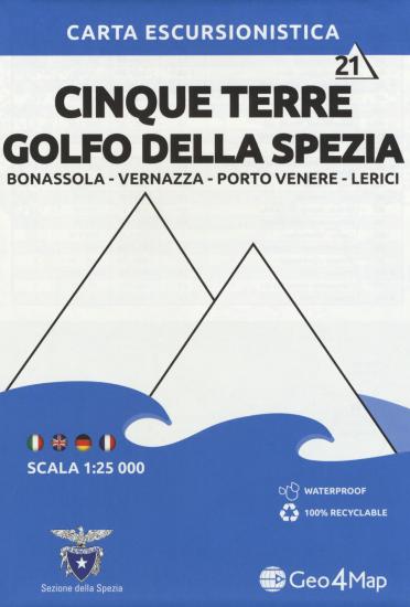 Carta escursionistica Cinque Terre Golfo della Spezia. Scala 1:25.000. Ediz. italiana, inglese, tedesca e francese. Vol. 21