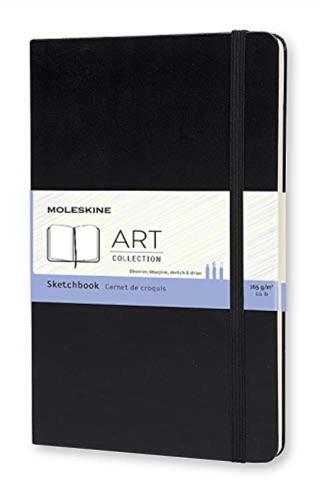 Moleskine Art Collection Sketchbook Album Da Disegno Con Copertina Rigida E Chiusura Ad Elastico, Carta Adatta A Penne, Matite E Pastelli, Nero, Large 13 X 21 Cm, 104 Pagine