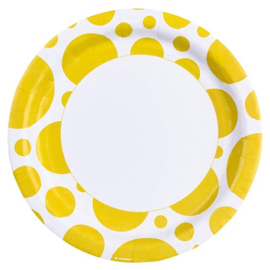Amscan: Solid Colour Dots Yellow - 8 Piatto 23 Cm