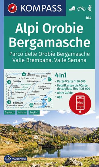 Carta escursionistica n. 104. Alpi Orobie bergamasche. Parco delle Orobie bergamasche, valle Brembana, valle Seriana 1:50.000. Ediz. multilingue