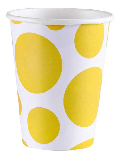 Amscan: Solid Colour Dots Yellow - 8 Bicchieri 200 Ml