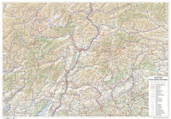Trentino-alto Adige/sudtirol. Carta Stradale Della Regione 1:250.000 (carta Murale Stesa Cm 96 X 67 Cm)