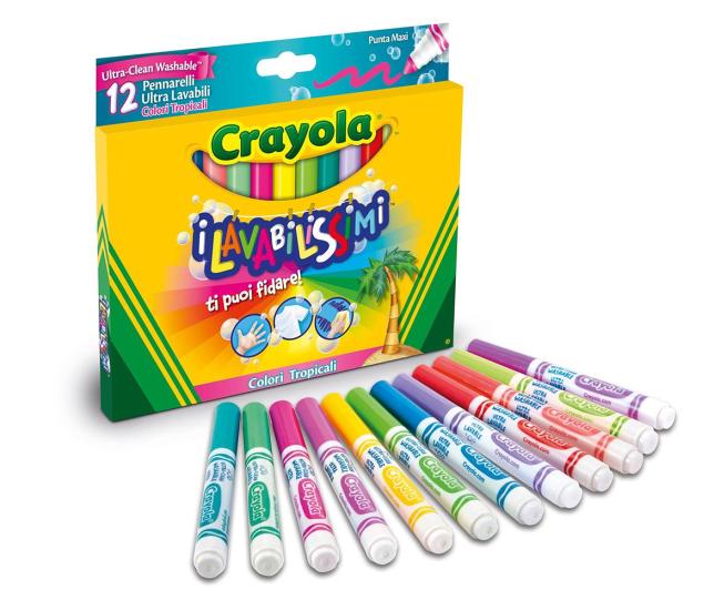 Crayola: Lavabilissimi - 12 Pennarelli Punta Maxi Colori Tropicali Ultra Lavabili