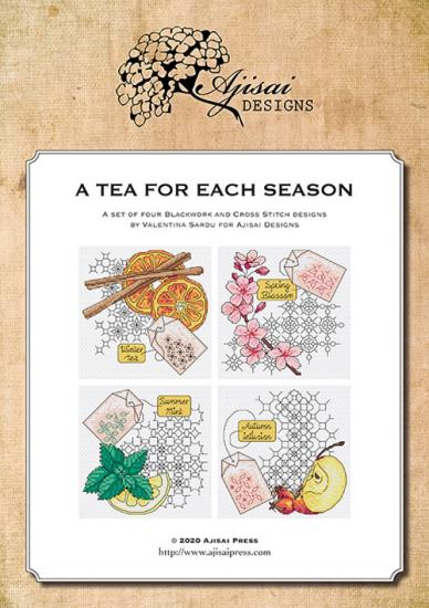 A tea for each season. Cross stitch and blackwork designs