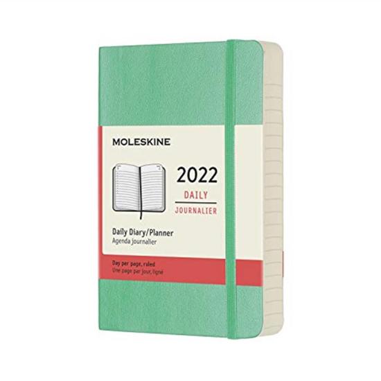 Moleskine agenda giornaliera 12 mesi 2022, con copertina morbida, formato pocket 9 x 14 cm, verde (verde ghiaccio)