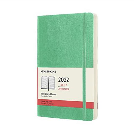Moleskine agenda giornaliera 12 mesi 2022, con copertina morbida, formato large 13 x 21 cm, verde (verde ghiaccio)