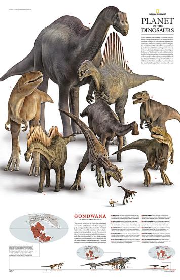 Dinosauri nel continente Gondwana. Carta murale. Ediz. inglese