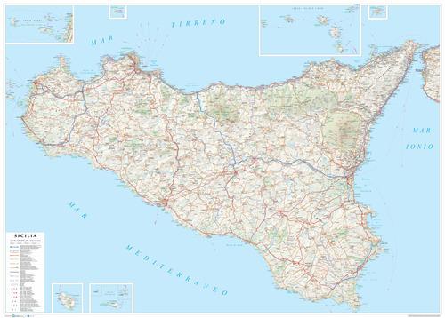 Sicilia. Carta Stradale Della Regione 1:250.000 (carta Murale Plastificata Stesa Con Aste Cm 120x86)
