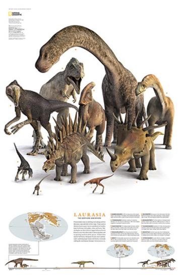 Dinosauri nel continente Laurasia. Carta murale. Ediz. inglese