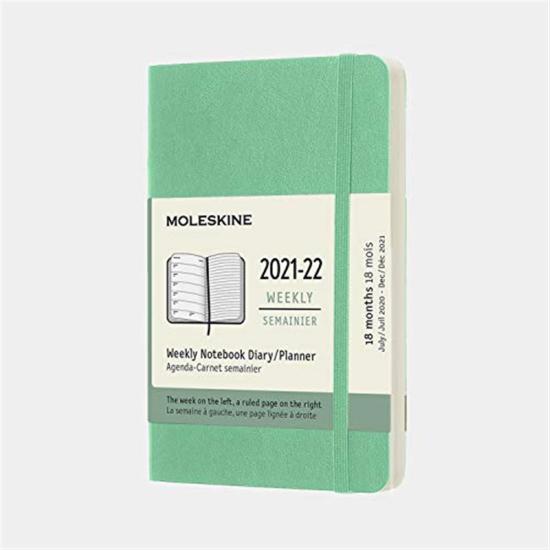 Moleskine - agenda settimanale 18 mesi, agenda tascabile 2021/2022, weekly notebook con copertina morbida e chiusura ad elastico, formato pocket 9 x 14 cm, colore verde ghiaccio, 208 pagine
