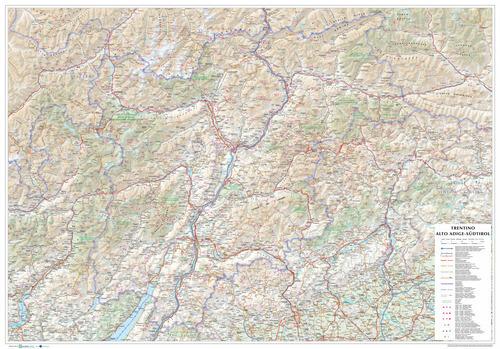 Trentino Alto Adige-sdtirol. Carta Stradale Della Regione 1:250.000 (carta Murale Plastificata Stesa Con Aste Cm 96x67)