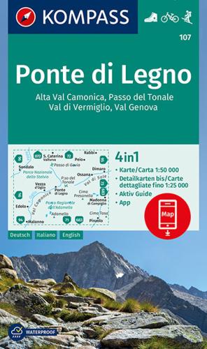 Carta Escursionistica N. 107. Ponte Di Legno, Alta Val Camonica, Passo Del Tonale 1:50.000. Ediz. Italiana, Tedesca E Inglese