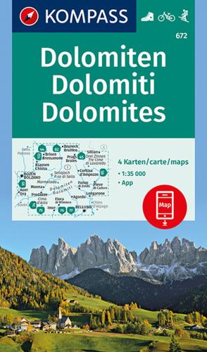Carta Escursionistica N. 672. Dolomiti-dolomiten 1:35.000 (set Di 4 Carte)