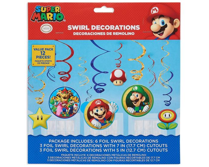 12 Swirl Decorations Super Mario Foil/Paper 61Cm